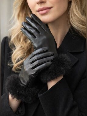 Genuine fur edge gloves made in Japan black size small